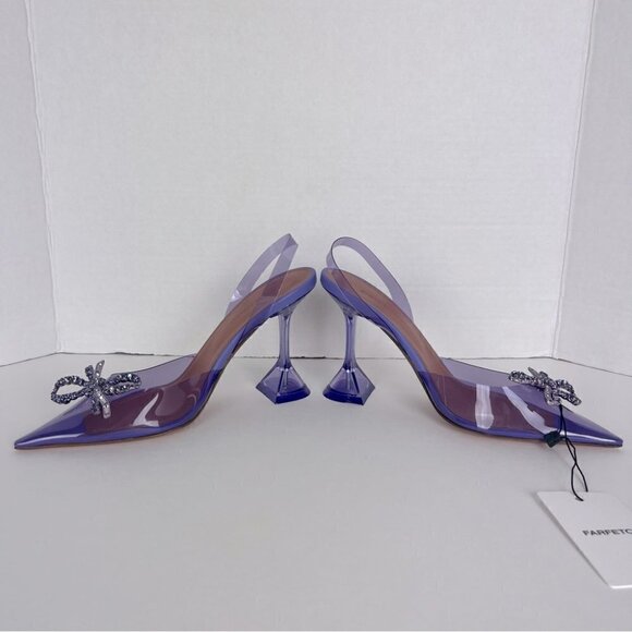Amina Muaddi Rosie Crystal-Embellished Transparent Slingback Pumps. Size: 37 - Picture 12 of 16